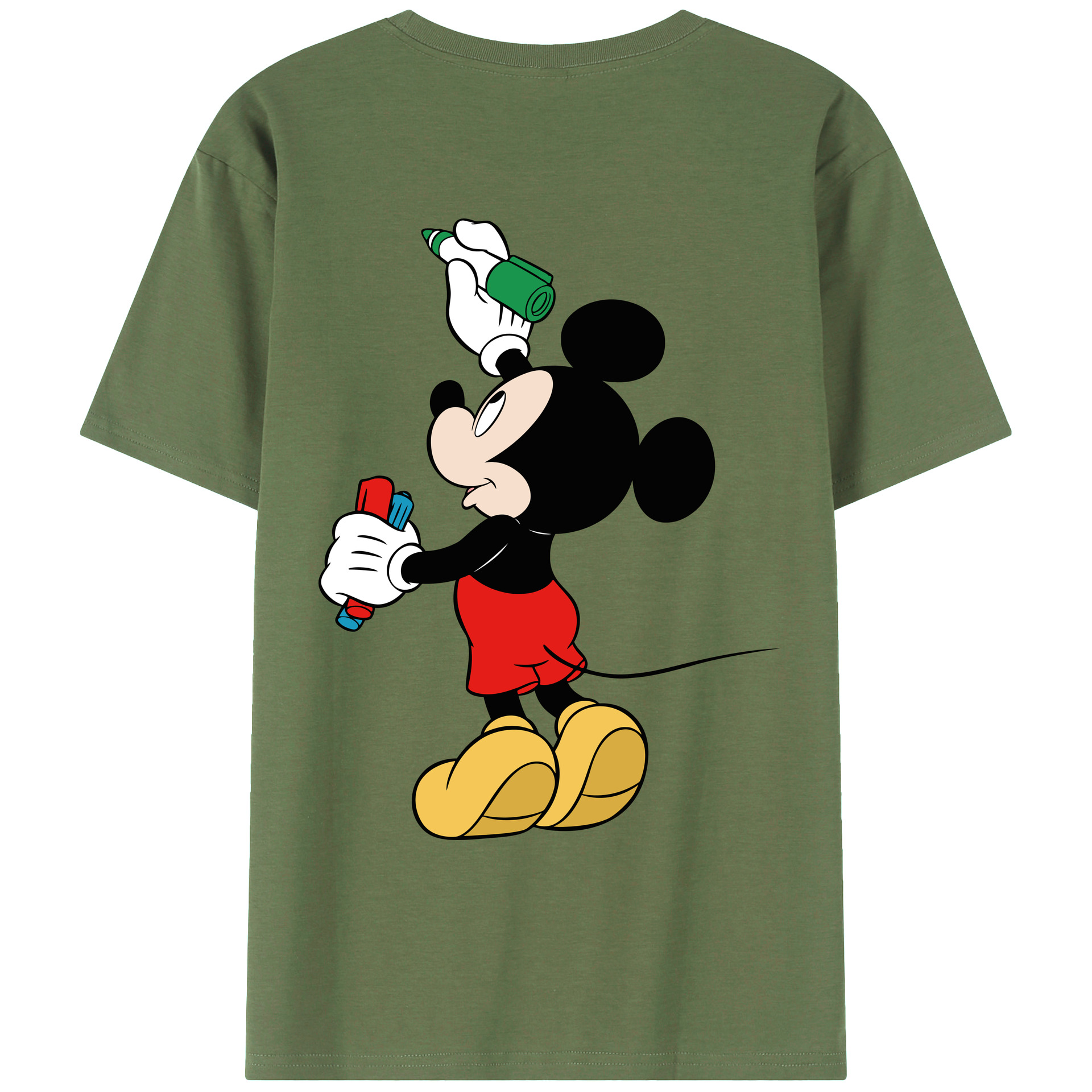 ミッキーマウス Mickey Mouse 綿100％ メンズ半袖Tシャツ（バックプリント） 通気性